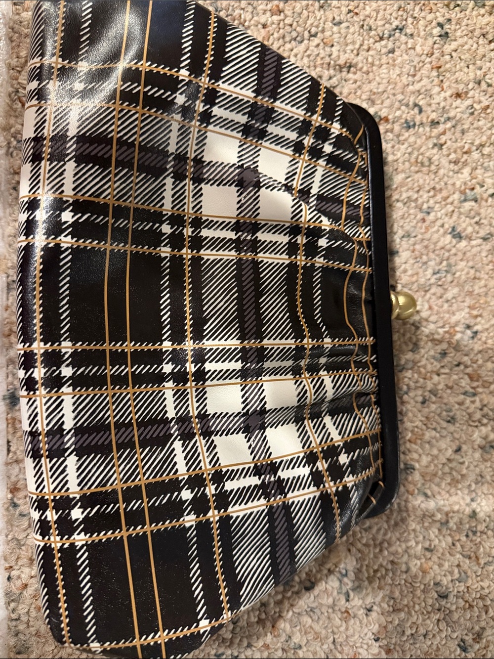 Patricia Nash Black, White & Gold Plaid Frame Clutch
